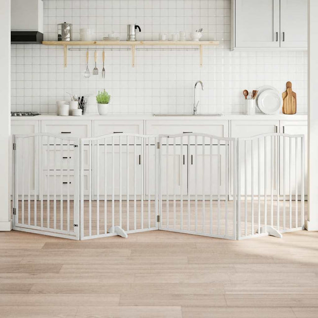 hundelåge med dør 4 paneler 320 cm foldbar poppeltræ hvid
