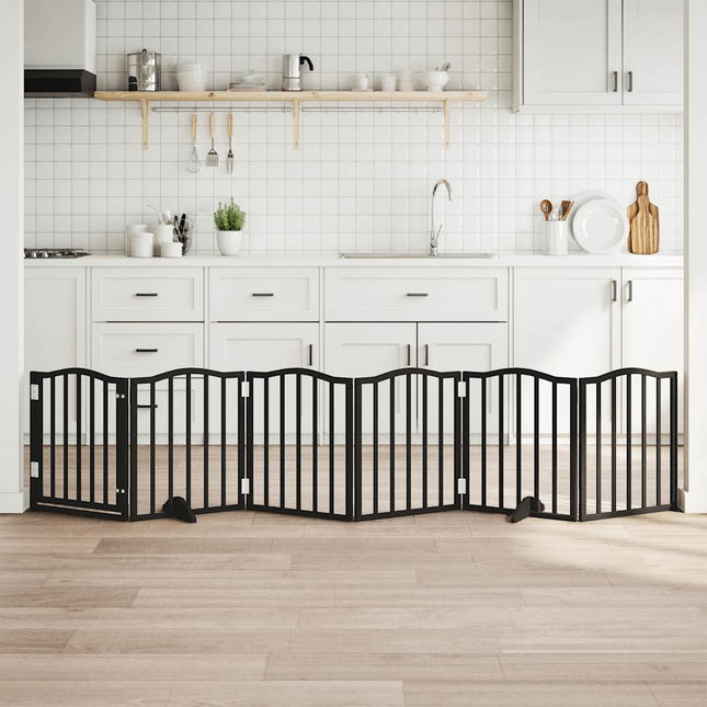 hundelåge med dør 6 paneler 300 cm foldbar poppeltræ sort
