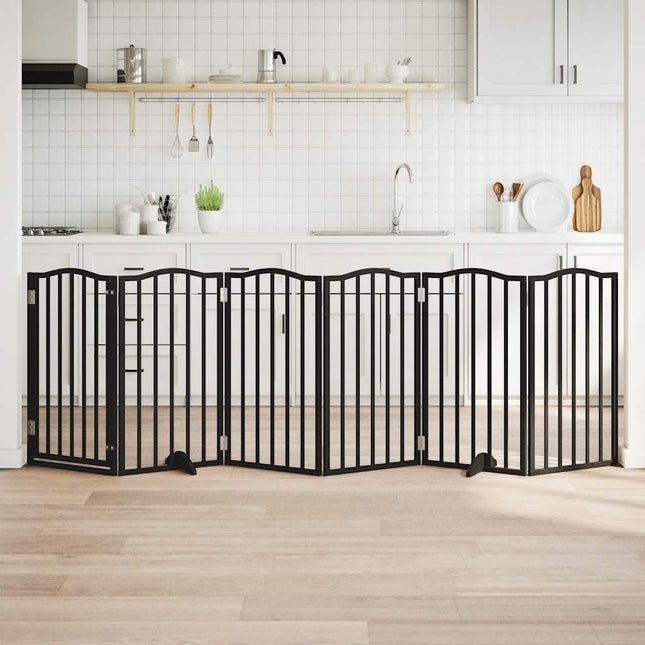hundelåge med dør 6 paneler 300 cm foldbar poppeltræ sort
