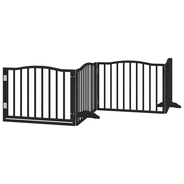 hundegitter med dør, foldbar, 4 paneler, sort, 320 cm, poppeltræ