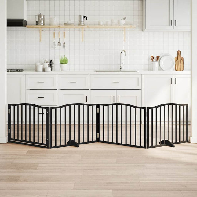 hundegitter med dør, foldbar, 4 paneler, sort, 320 cm, poppeltræ