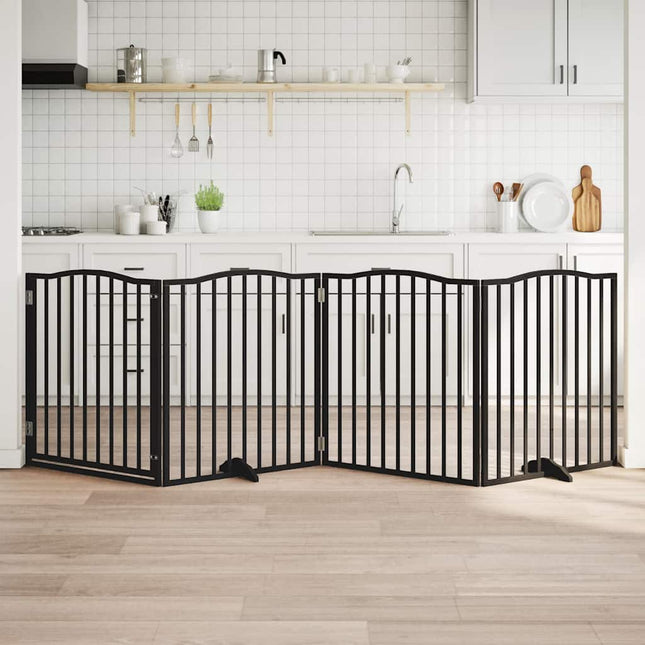 hundelåge med dør 4 paneler 300 cm foldbar poppeltræ sort