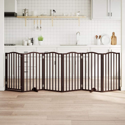 hundelåge med dør 6 paneler 300 cm foldbar poppeltræ brunt eg