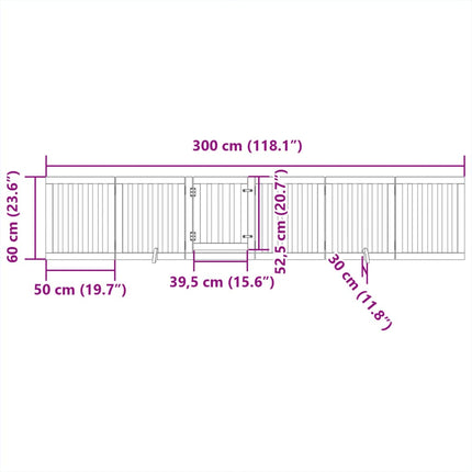 hundelåge med dør 6 paneler 300 cm foldbar poppeltræ hvid