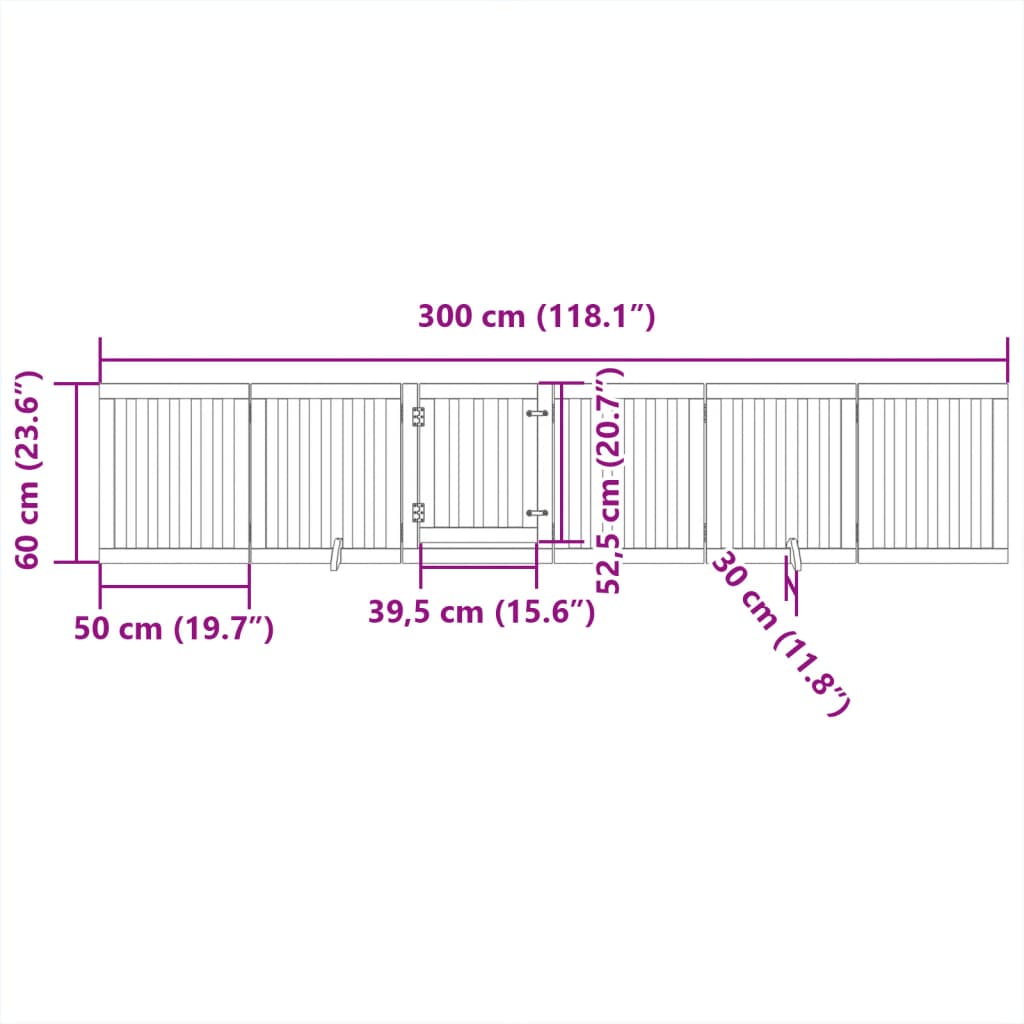 hundelåge med dør 6 paneler 300 cm foldbar poppeltræ hvid