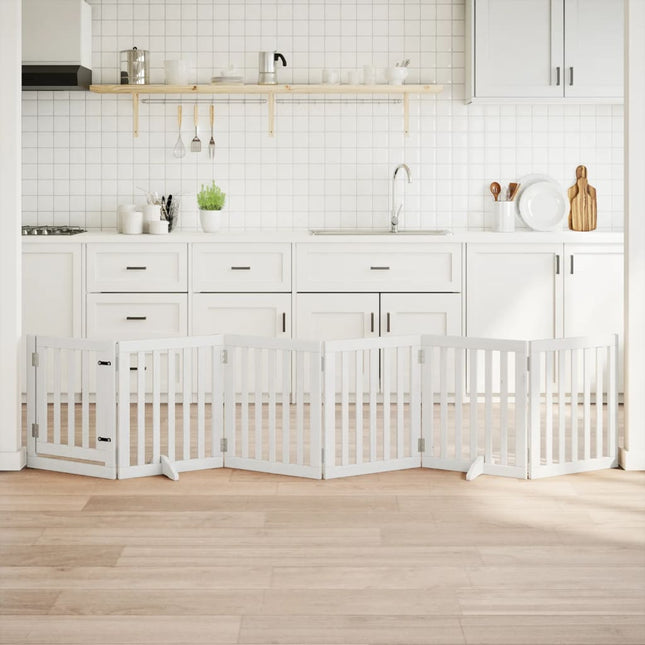 hundelåge med dør 6 paneler 300 cm foldbar poppeltræ hvid