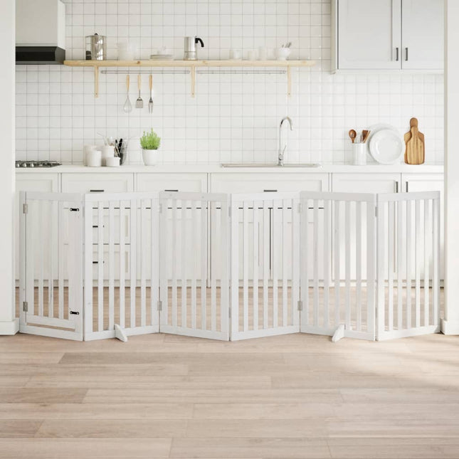 hundelåge med dør 6 paneler 300 cm foldbar poppeltræ hvid