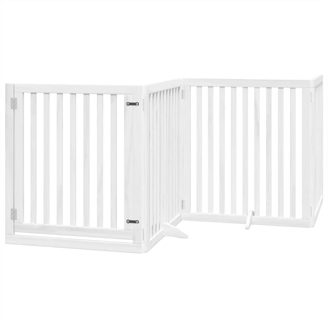 hundelåge med dør 4 paneler 320 cm foldbar poppeltræ hvid