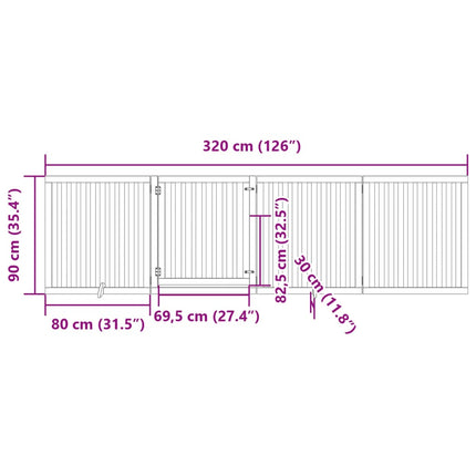 hundelåge med dør 4 paneler 320 cm foldbar poppeltræ hvid