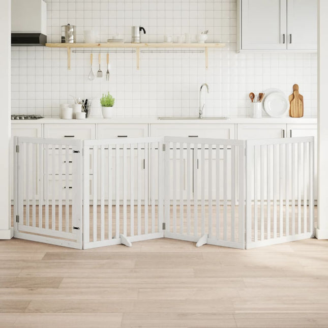 hundelåge med dør 4 paneler 320 cm foldbar poppeltræ hvid