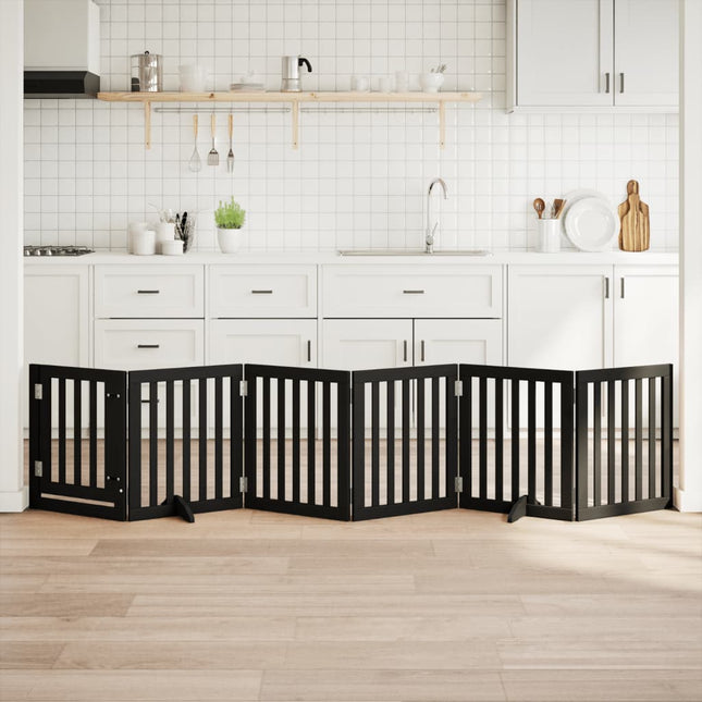 hundelåge med dør 6 paneler 300 cm foldbar poppeltræ sort