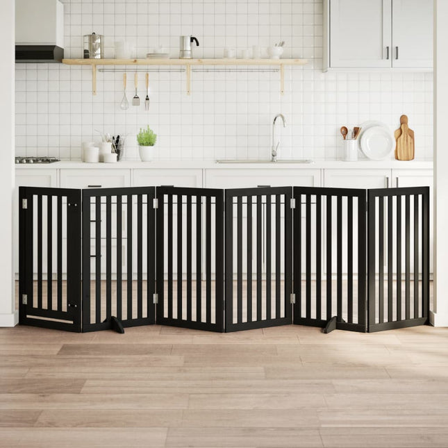 hundelåge med dør 6 paneler 300 cm foldbar poppeltræ sort