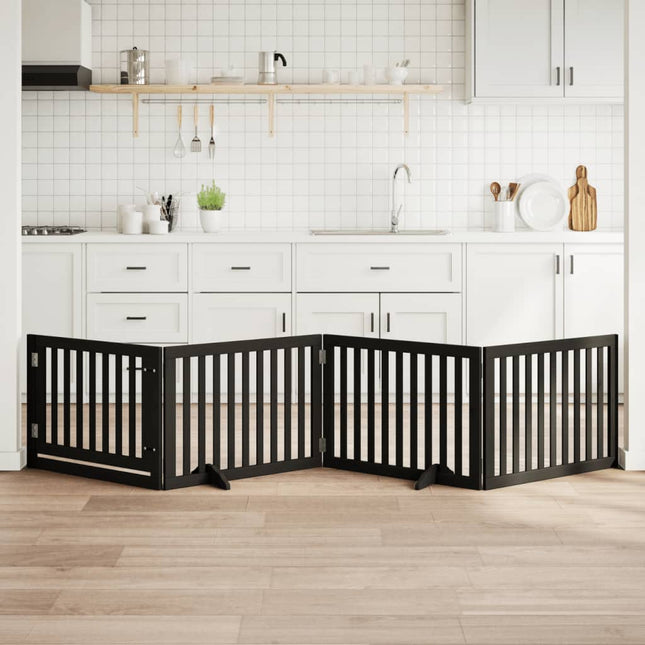 hundelåge med dør 4 paneler 300 cm foldbar poppeltræ sort