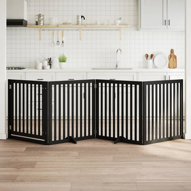 hundelåge med dør 4 paneler 300 cm foldbar poppeltræ sort