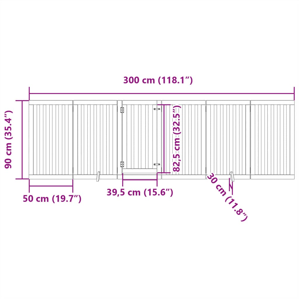 hundelåge med dør 6 paneler 300 cm foldbar poppeltræ brun