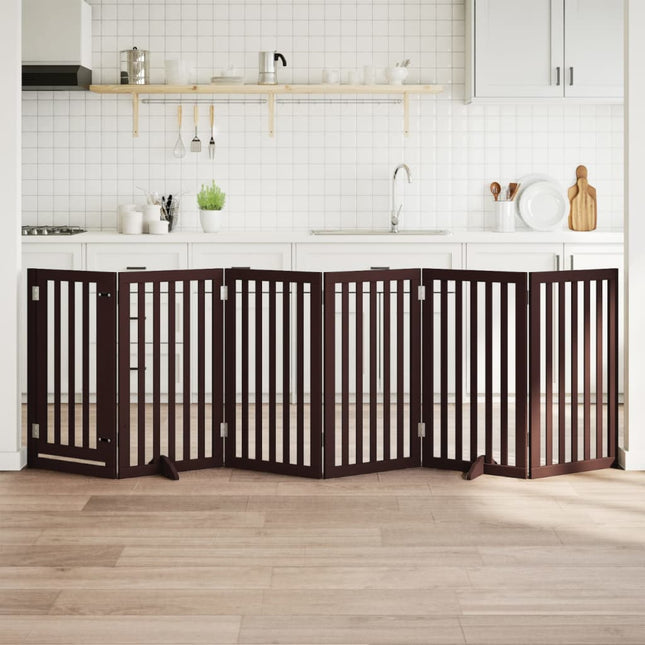 hundelåge med dør 6 paneler 300 cm foldbar poppeltræ brun