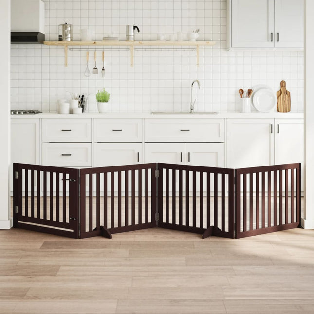 hundelåge med dør 4 paneler 320 cm foldbar poppeltræ brun
