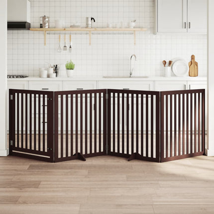 hundelåge med dør 4 paneler 320 cm foldbar poppeltræ brun
