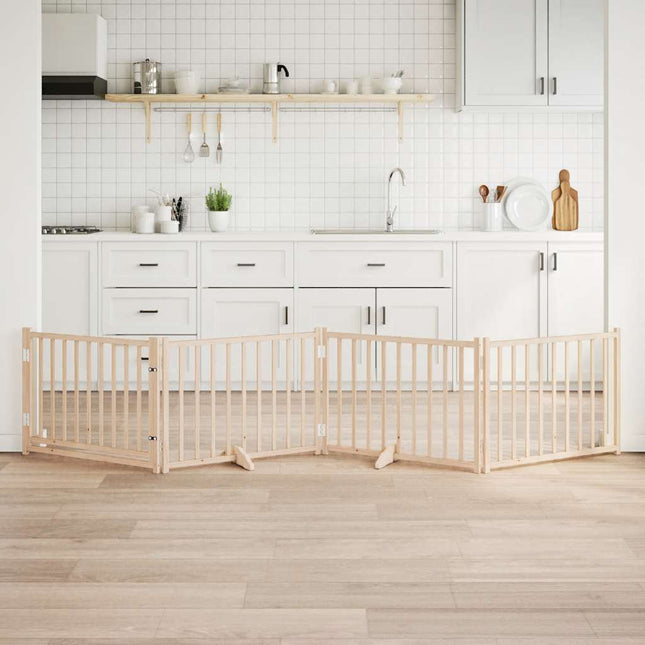 hundelåge m. dør 4 paneler 320 cm foldbar massivt gran