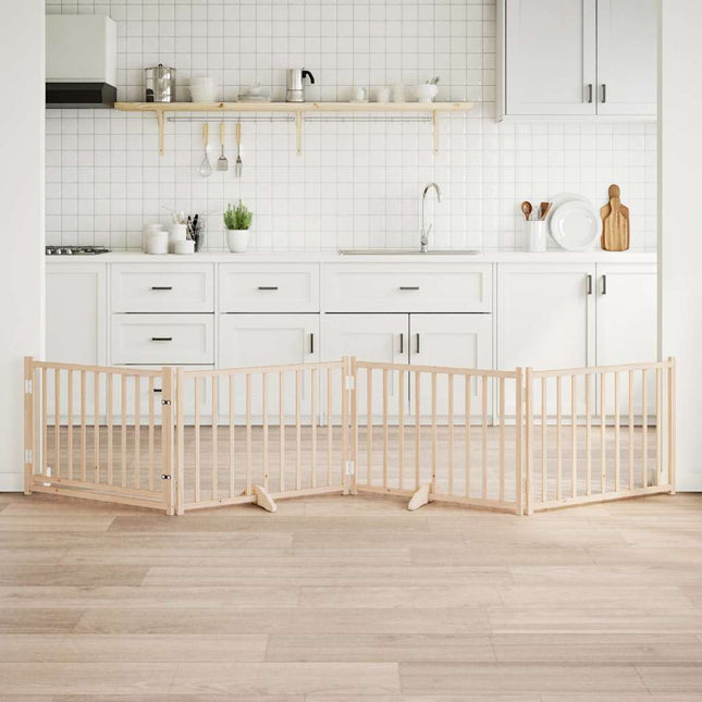 hundelåge m. dør 4 paneler 320 cm foldbar massivt gran
