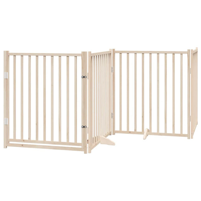 hundegitter med dør, foldbar, 4 paneler, 320 cm massivt træ, gran