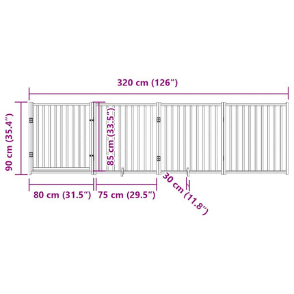hundegitter med dør, foldbar, 4 paneler, 320 cm massivt træ, gran