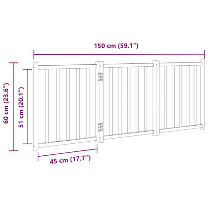 hundelåge 3 paneler 150 cm foldbar massivt gran hvid