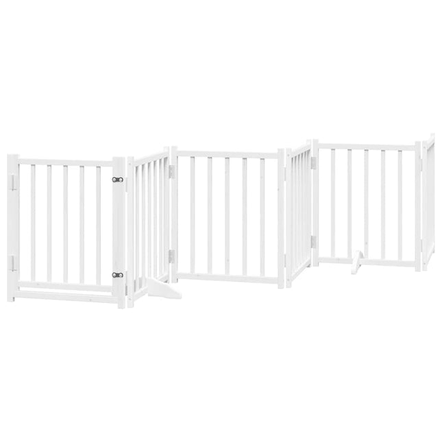 hundelåge m. dør 6 paneler 300 cm foldbar massivt gran hvid