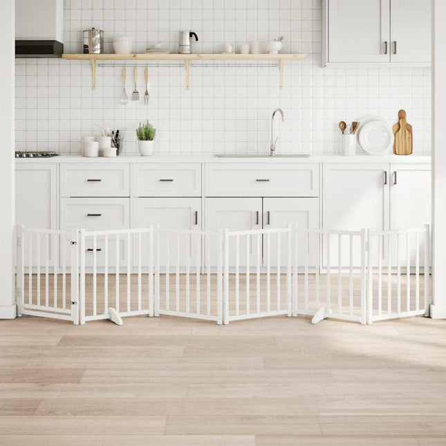 hundelåge m. dør 6 paneler 300 cm foldbar massivt gran hvid
