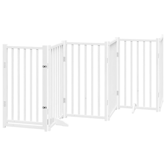 hundelåge m. dør 6 paneler 300 cm foldbar massivt gran hvid