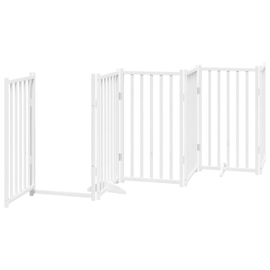 hundelåge m. dør 6 paneler 300 cm foldbar massivt gran hvid