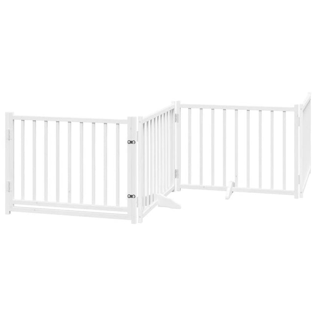 hundelåge m. dør 4 paneler 320 cm foldbar massivt gran hvid