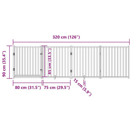 hundelåge m. dør 4 paneler 320 cm foldbar massivt gran hvid