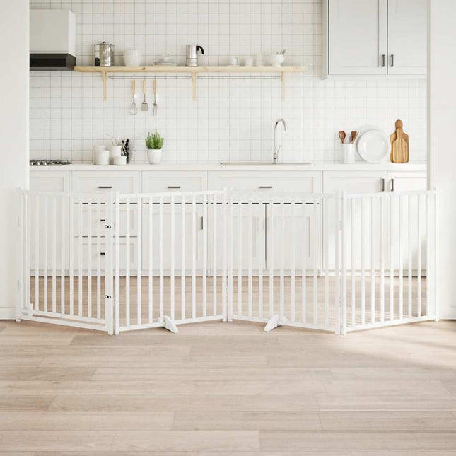hundelåge m. dør 4 paneler 320 cm foldbar massivt gran hvid