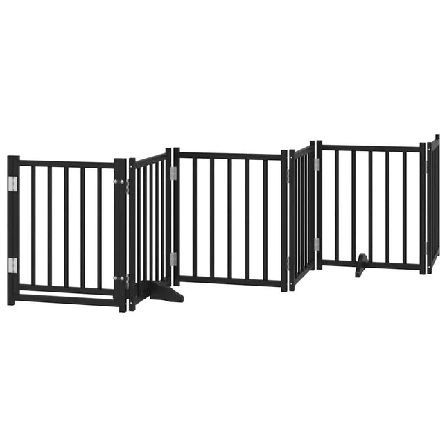 hundelåge m. dør 6 paneler 300 cm foldbar massivt gran sort