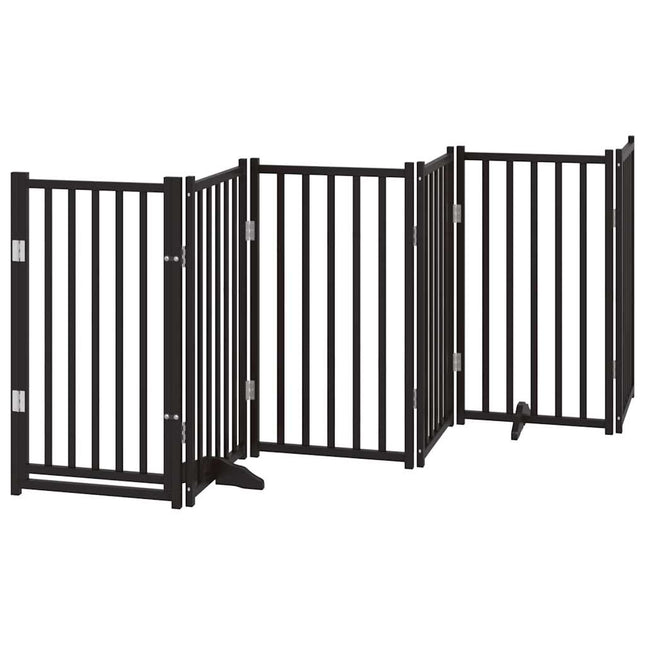 hundelåge m. dør 6 paneler 300 cm foldbar massivt gran sort