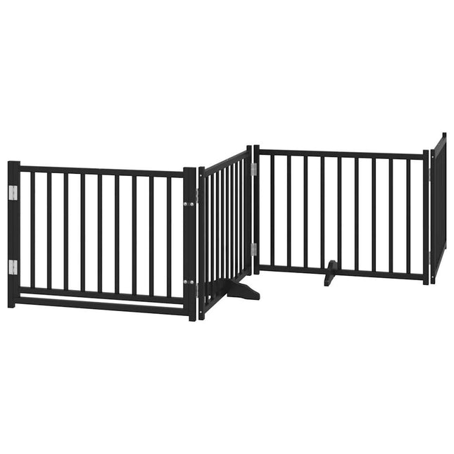hundelåge m. dør 4 paneler 320 cm foldbar massivt gran sort