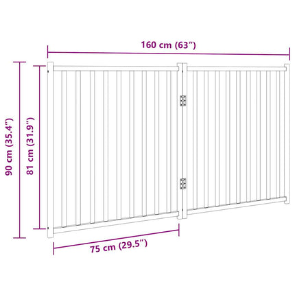 hundelåge 2 paneler 150 cm foldbar massivt gran sort