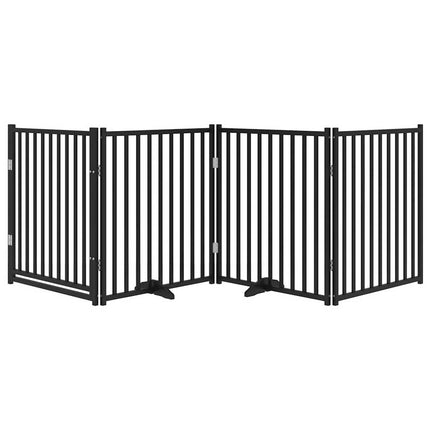 hundelåge m. dør 4 paneler 320 cm foldbar massivt gran sort