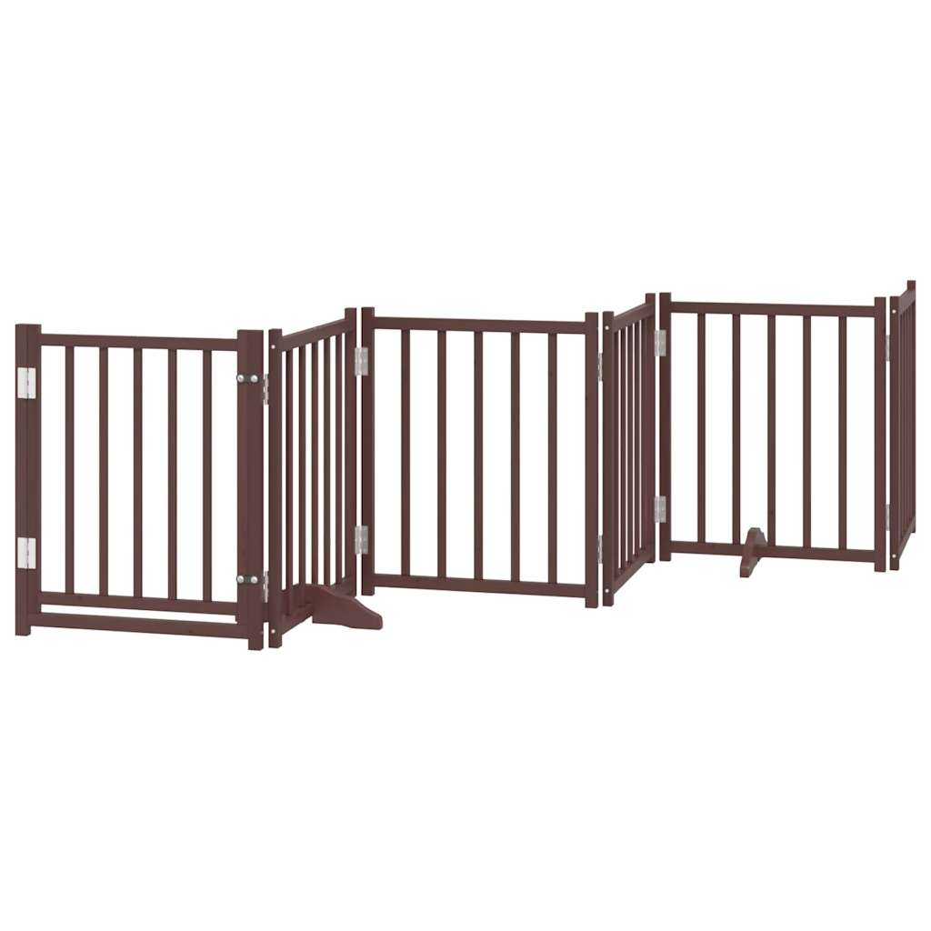 hundelåge m. dør 6 paneler 300 cm foldbar massivt gran brunt eg