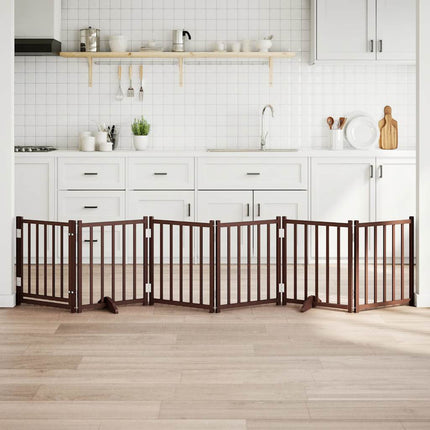 hundelåge m. dør 6 paneler 300 cm foldbar massivt gran brunt eg
