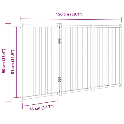 hundelåge m. dør 3 paneler 150 cm foldbar massivt gran brunt eg