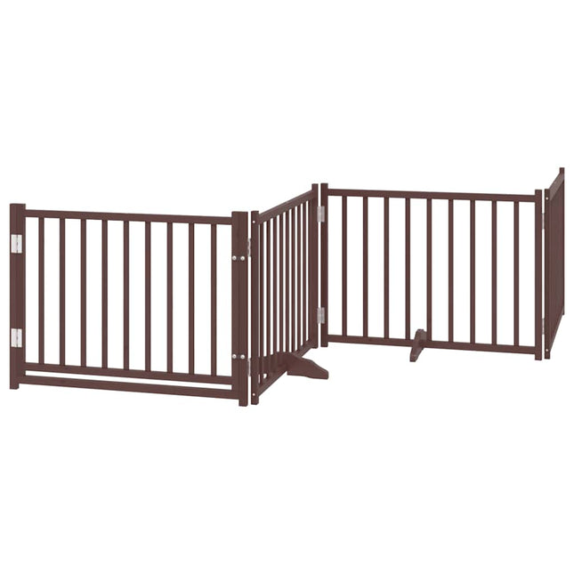 hundelåge m. dør 4 paneler 320 cm foldbar massivt gran brunt eg