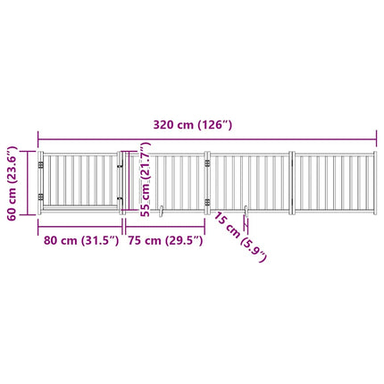hundelåge m. dør 4 paneler 320 cm foldbar massivt gran brunt eg