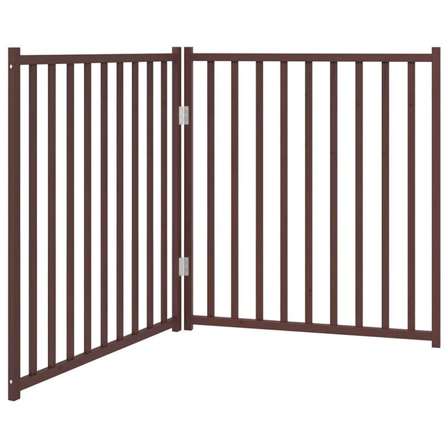 hundelåge m. dør 2 paneler 160 cm foldbar massivt gran brunt eg