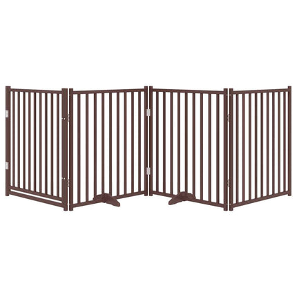 hundelåge m. dør 4 paneler 320 cm foldbar massivt gran brunt eg