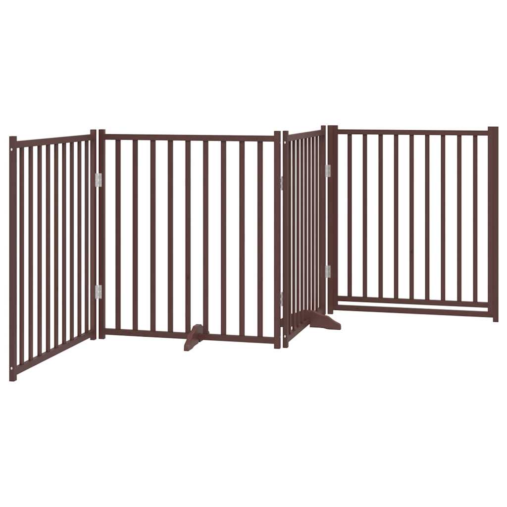 hundelåge m. dør 4 paneler 320 cm foldbar massivt gran brunt eg