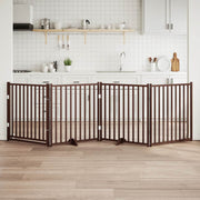 hundelåge m. dør 4 paneler 320 cm foldbar massivt gran brunt eg
