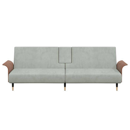 sovesofa med kopholdere velour lysegrå