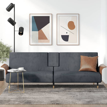sovesofa med kopholdere velour mørkegrå